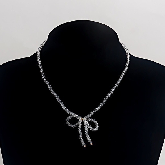 NEW Dainty Clear Ballet Emo Princess Beaded Chocker Coquette Classy Bow Necklace - Picture 1 of 4